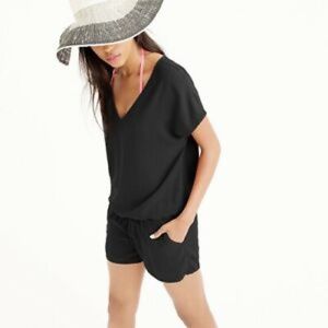 J. Crew Solid Black Drapey Linen Shorts Jumpsuit Romper Coverup Short Sleeve
